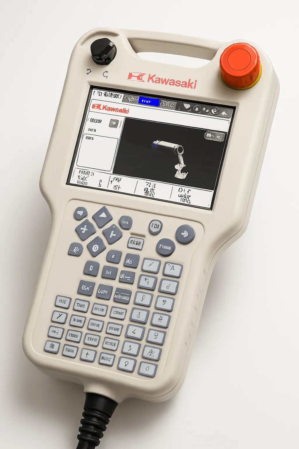 Kawasaki Teach Pendant showcasing LCD screen and buttons