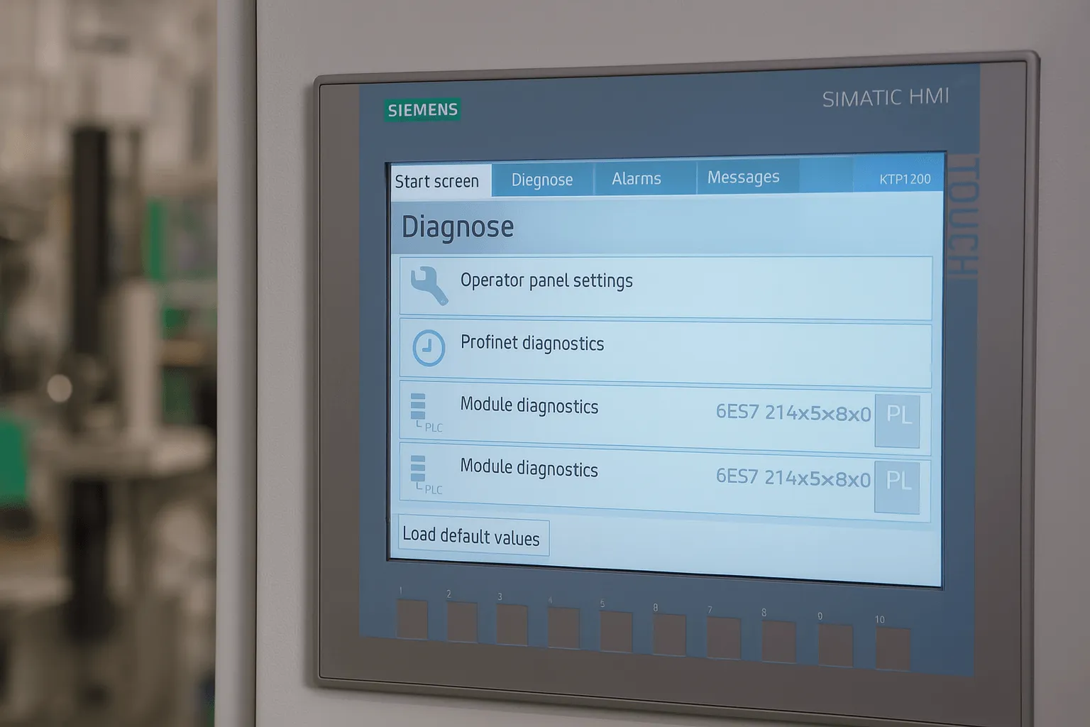 Siemens KTP1200 HMI panel in industrial control cabinet