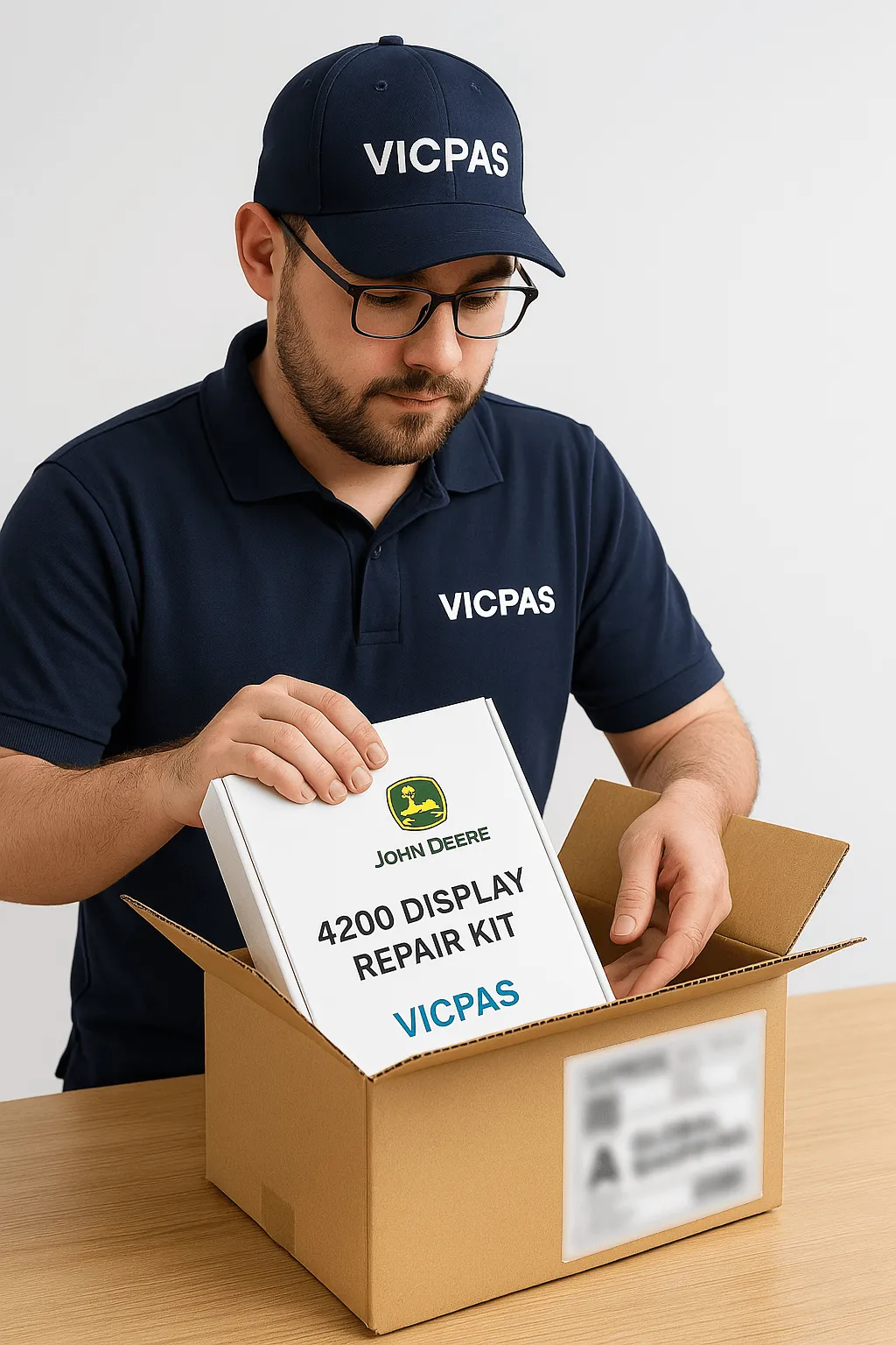 KernfixS technician packaging John Deere 4200 repair kit