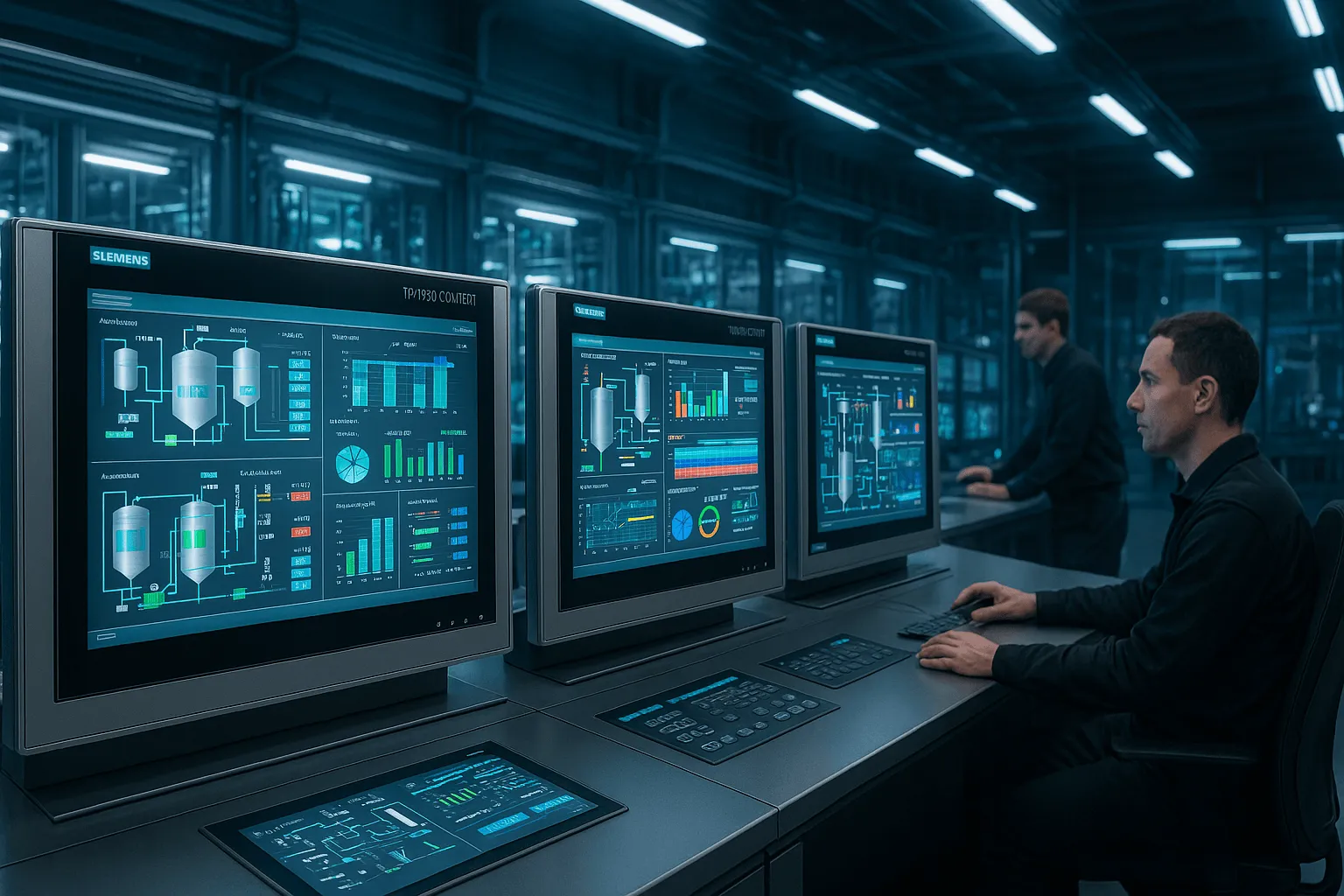 TP1200 Comfort panels in industrial control room