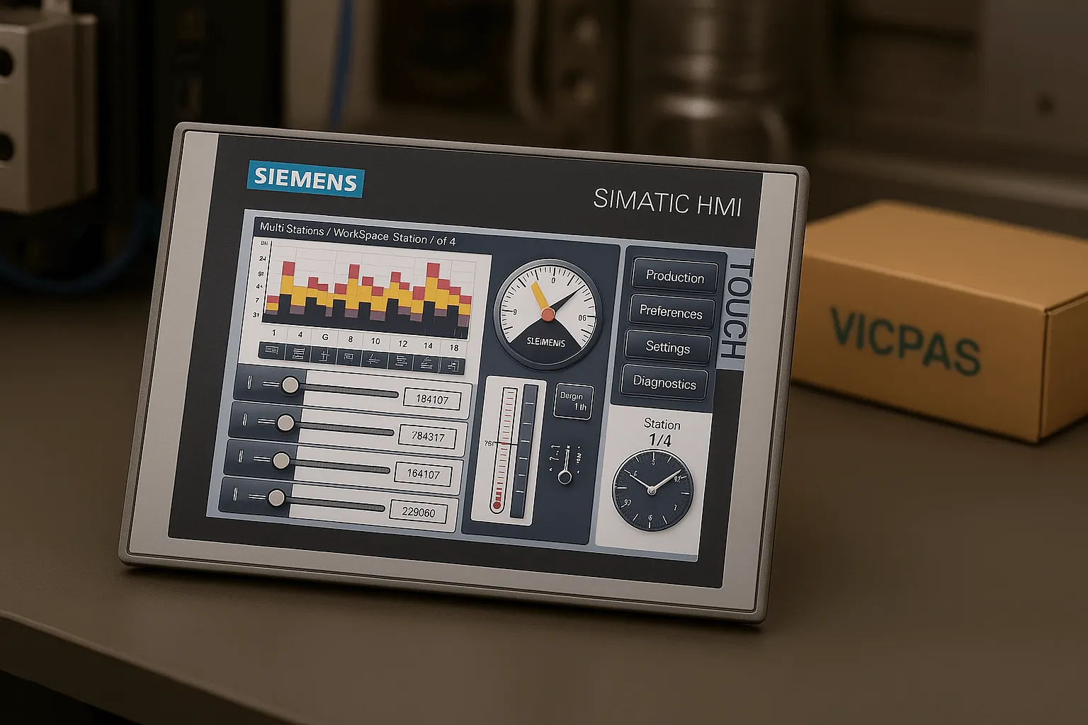 Siemens TP900 Comfort HMI Panel on industrial workbench