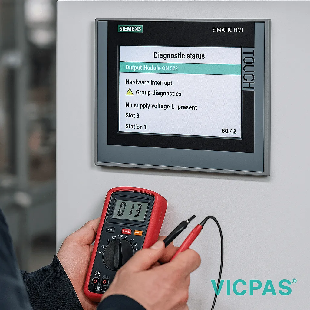 Siemens KTP700 HMI panel mounted on an industrial control cabinet