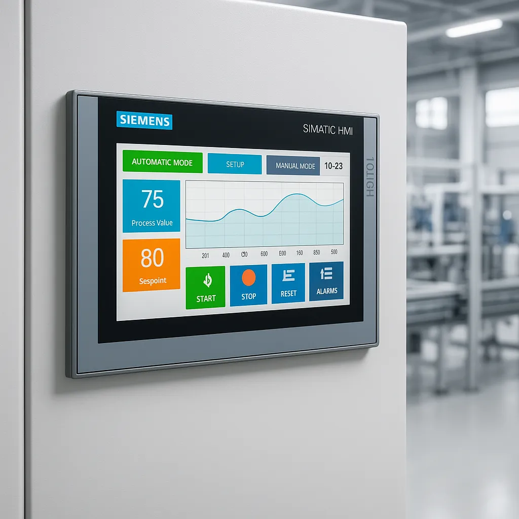 Siemens TP700 Comfort HMI panel in industrial setting