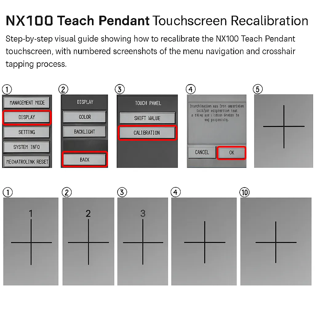 Step-by-step guide for recalibrating NX100 Teach Pendant touchscreen